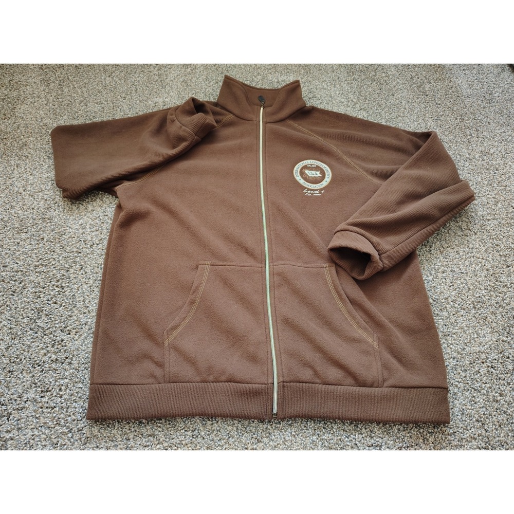 Akwa Classic USA XL Brown Fleece Zip Jacket ILA Local 1 Union Longshoremen USA
